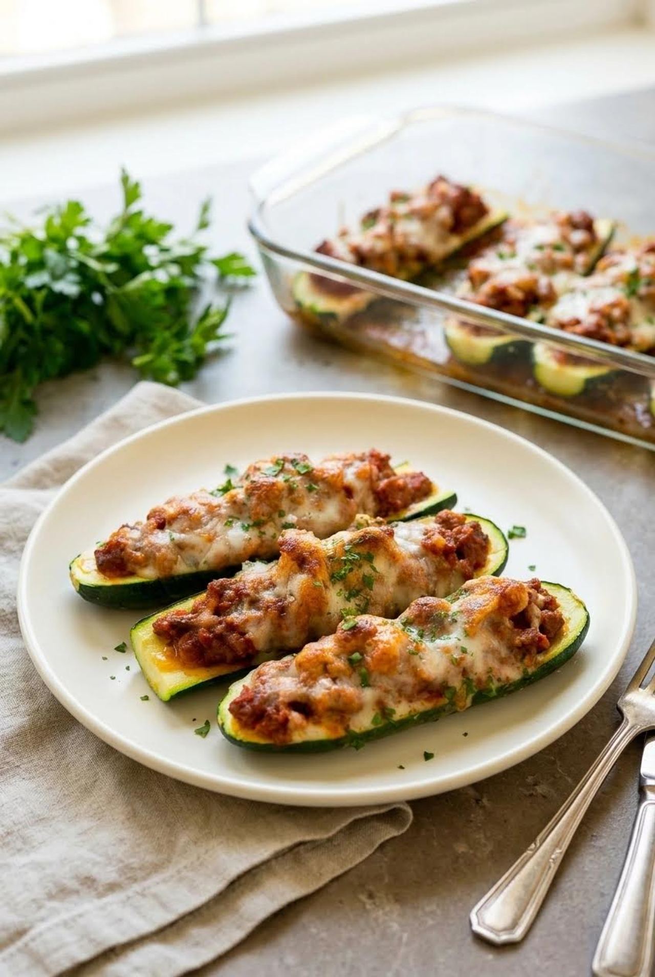 Ground Beef-Stuffed Zucchini