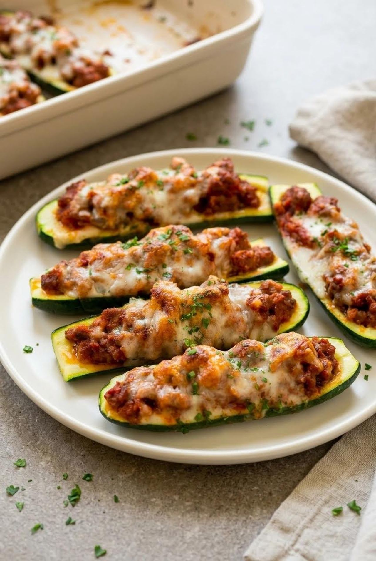 Ground Beef-Stuffed Zucchini