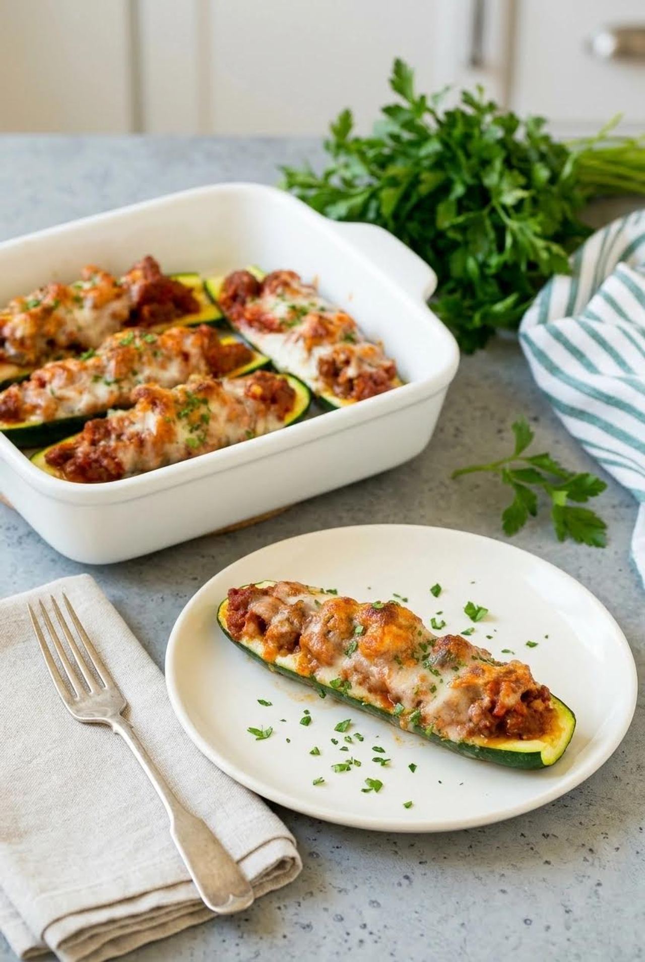 Ground Beef-Stuffed Zucchini