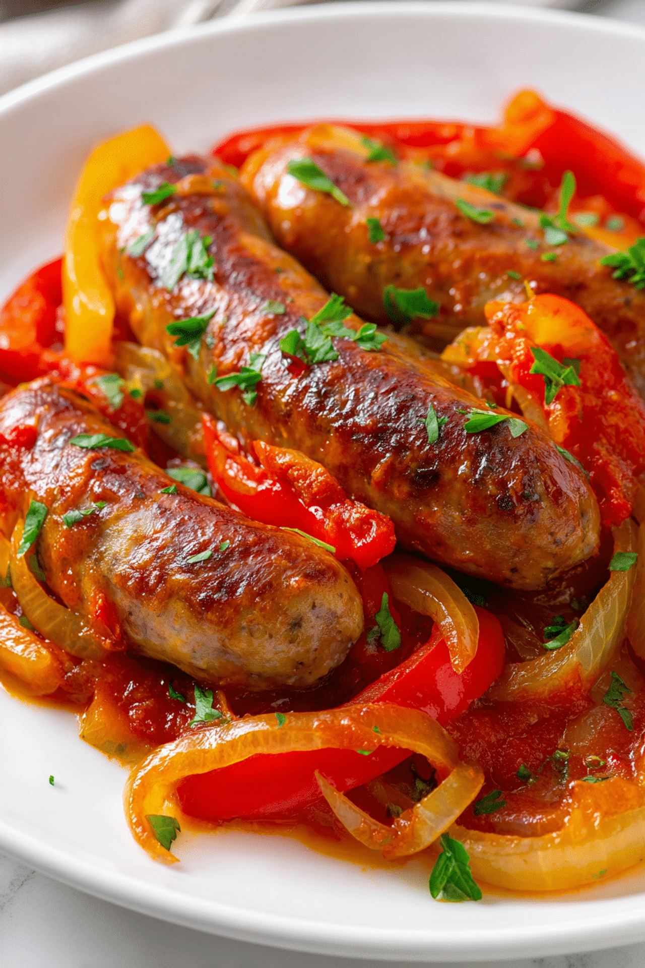 4-Ingredient Slow Cooker Sausage and Onions