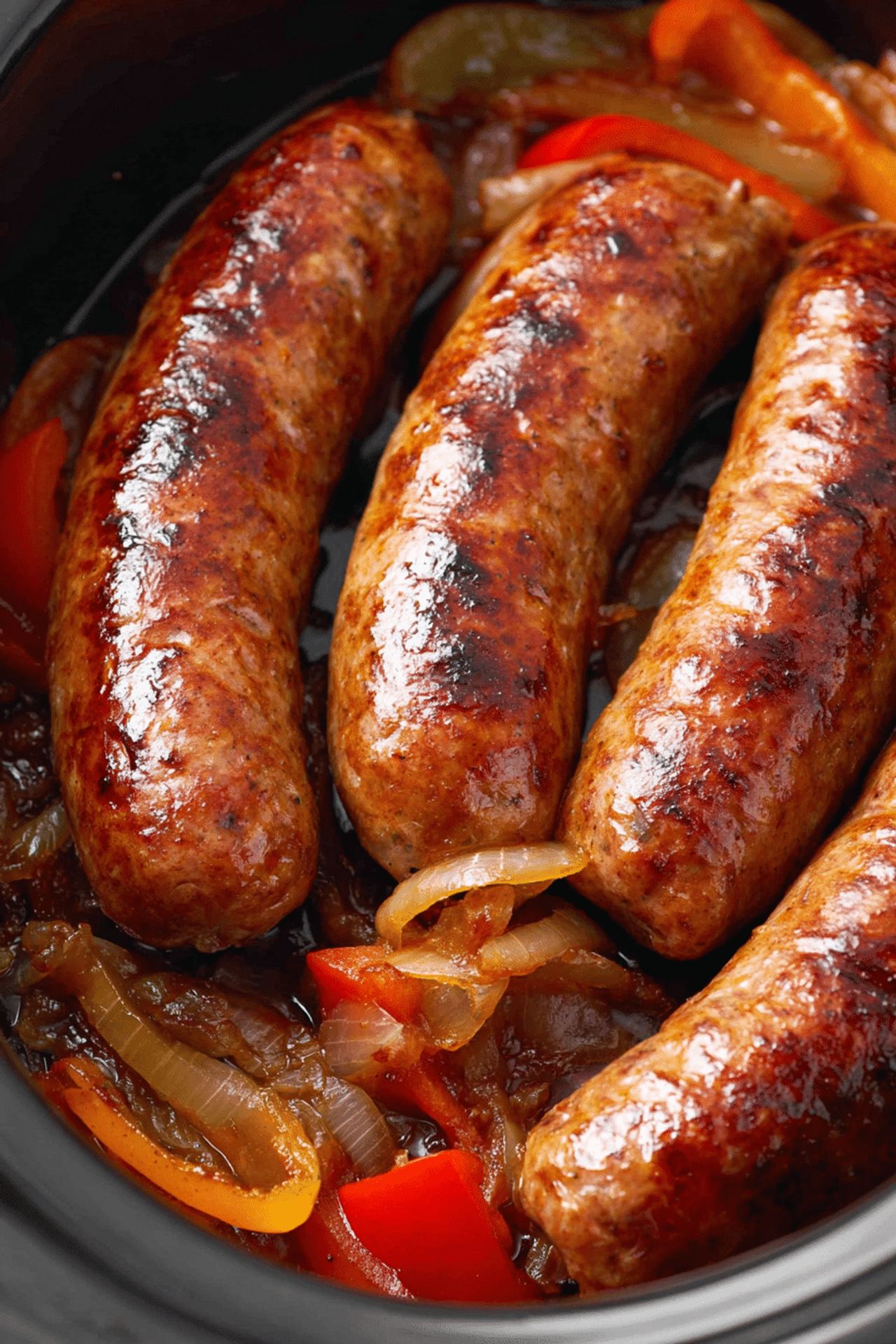 4-Ingredient Slow Cooker Sausage and Onions