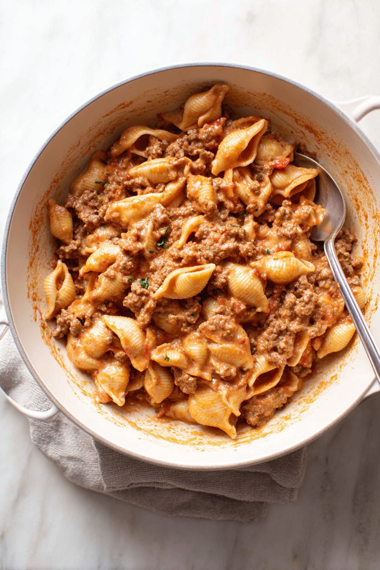 Creamy Beef and Shells Skillet