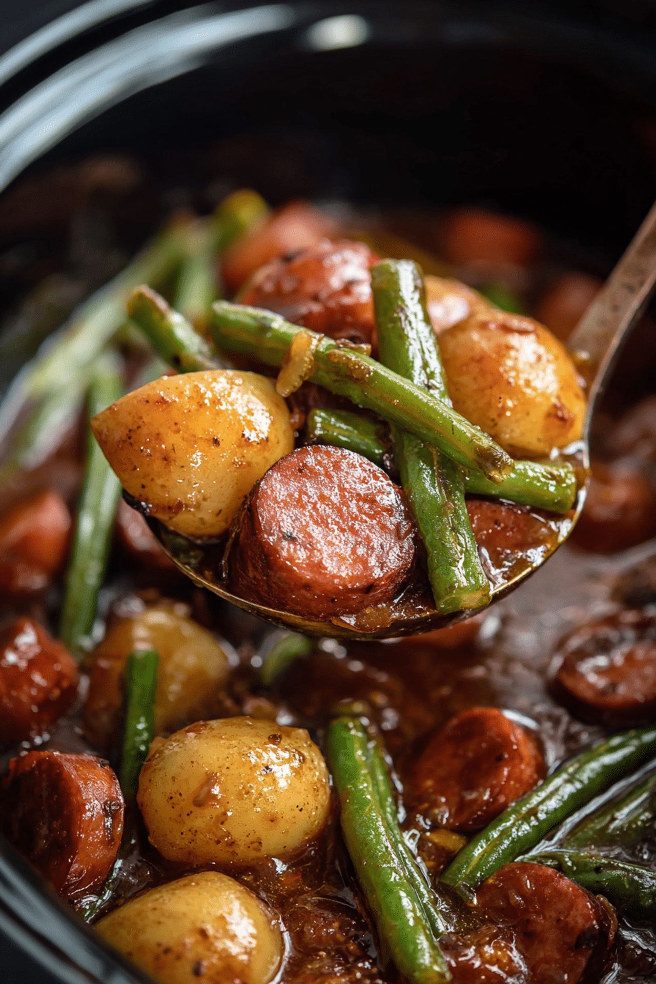 Crockpot Smokies with Beans and Potatoes