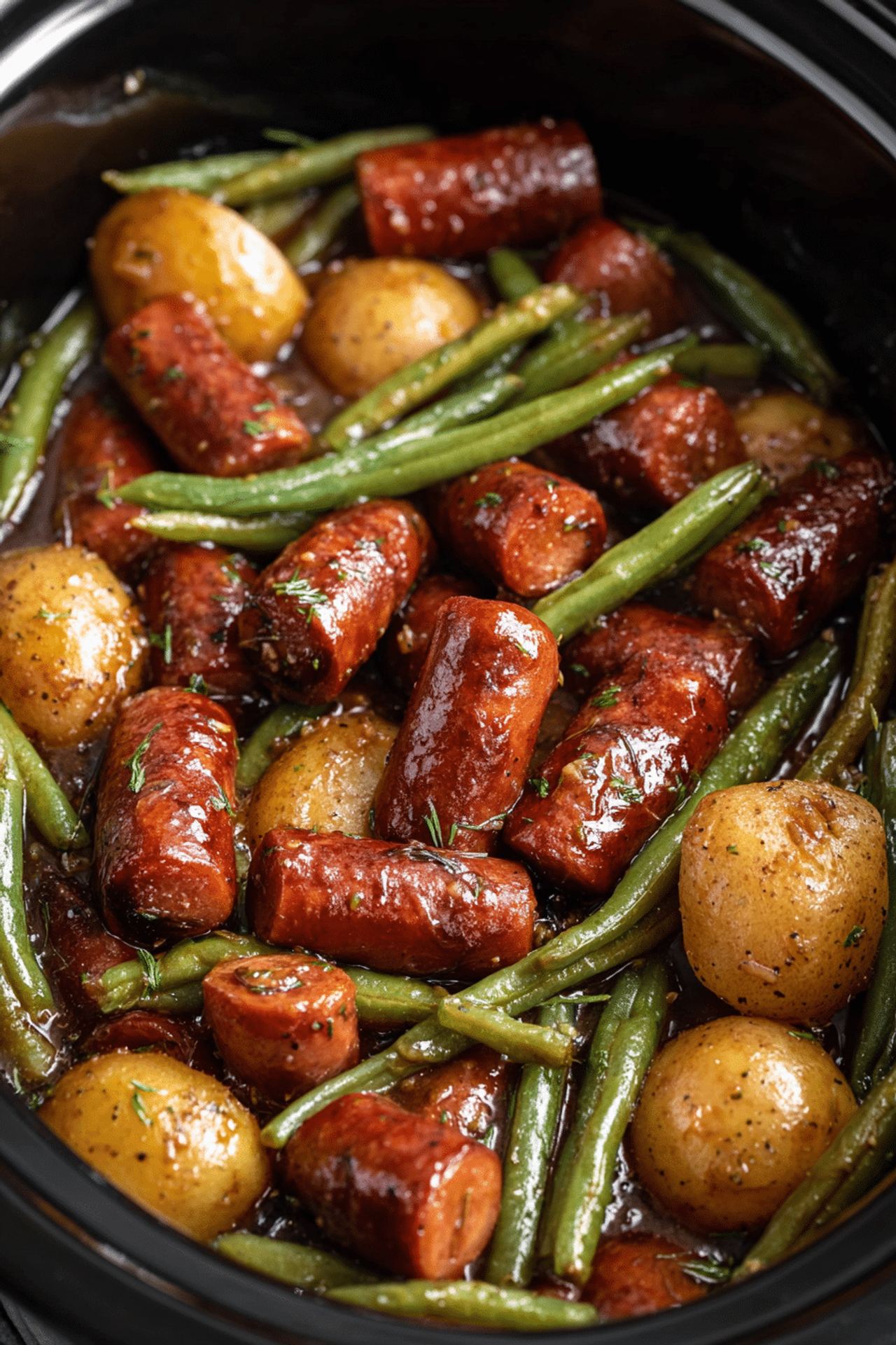 Crockpot Smokies with Beans and Potatoes