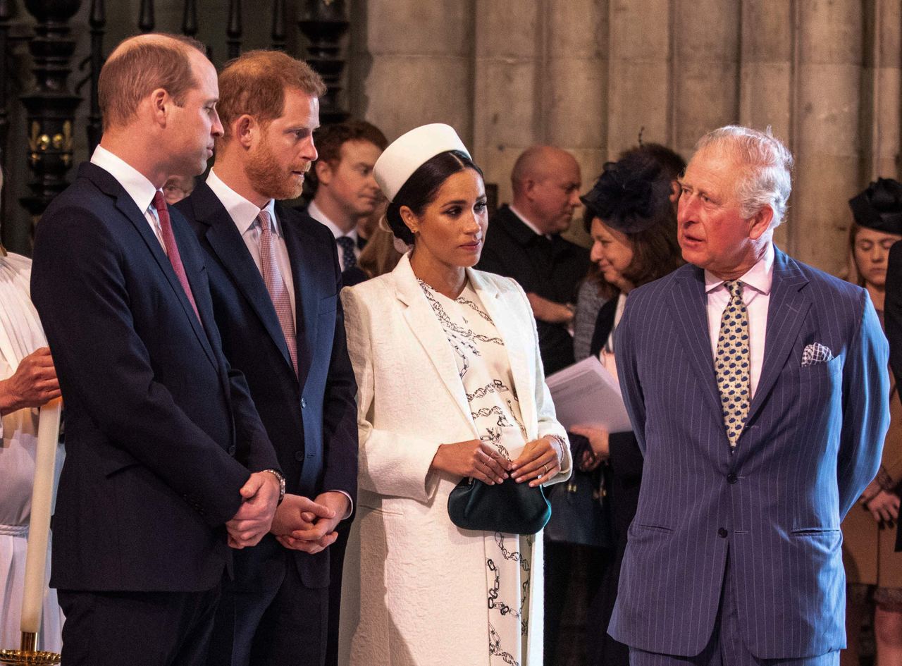 Prince William, Prince Harry, Meghan Markle, Duchess of Sussex, talk with King Charles III as they attend the Commonwealth Day service on March 11, 2019 in Westminster Abbey, London | Source: Getty Images