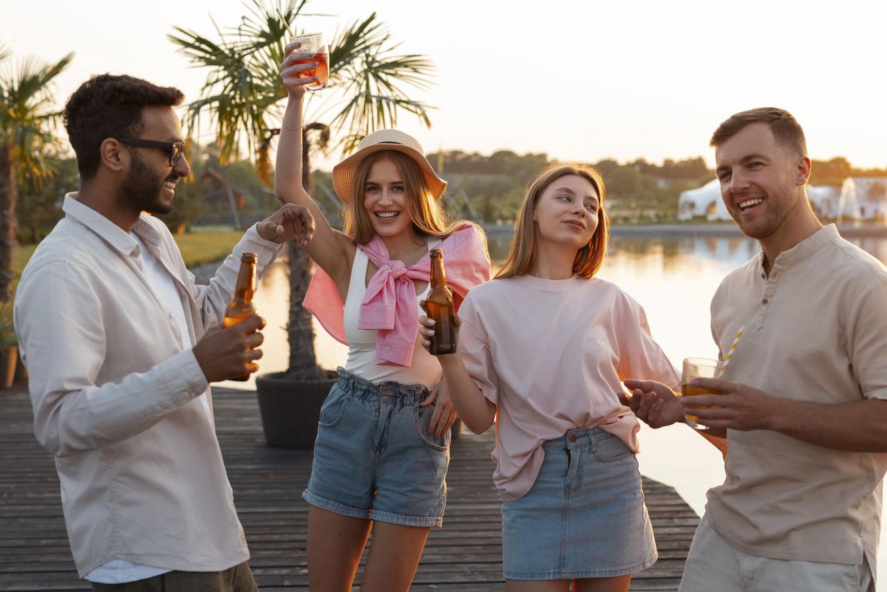 Front view friends with drinks outdoors | Source: Magnific