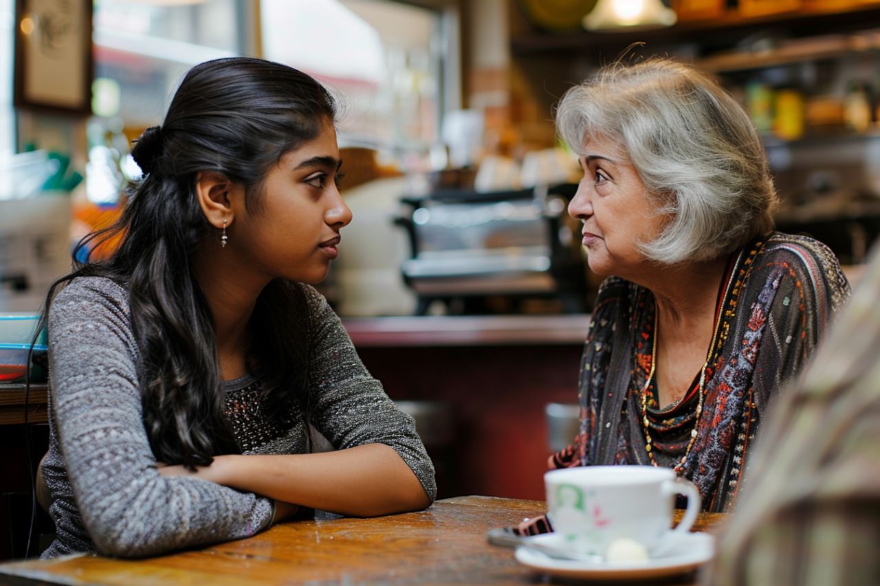 Two women meeting in a coffeeshop | Source: Midjourney