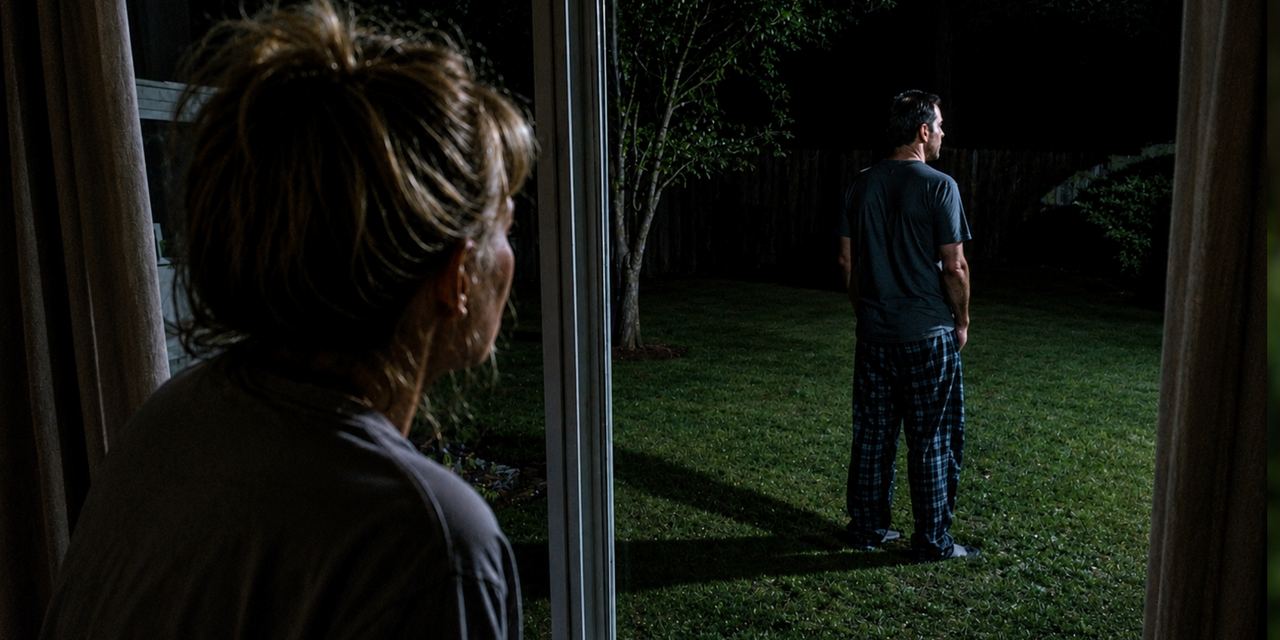 A woman looking at her husband through the window | Source: ChatGPT