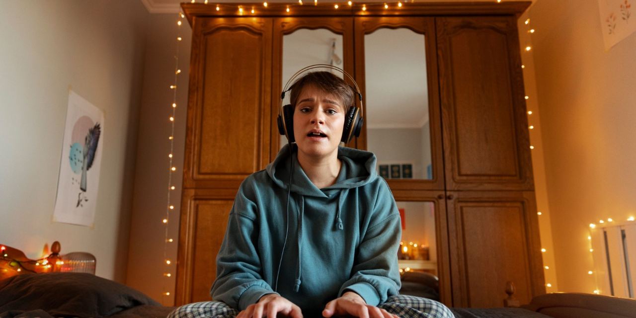 A young person wearing headphones while sitting in a bedroom | Source: Magnific