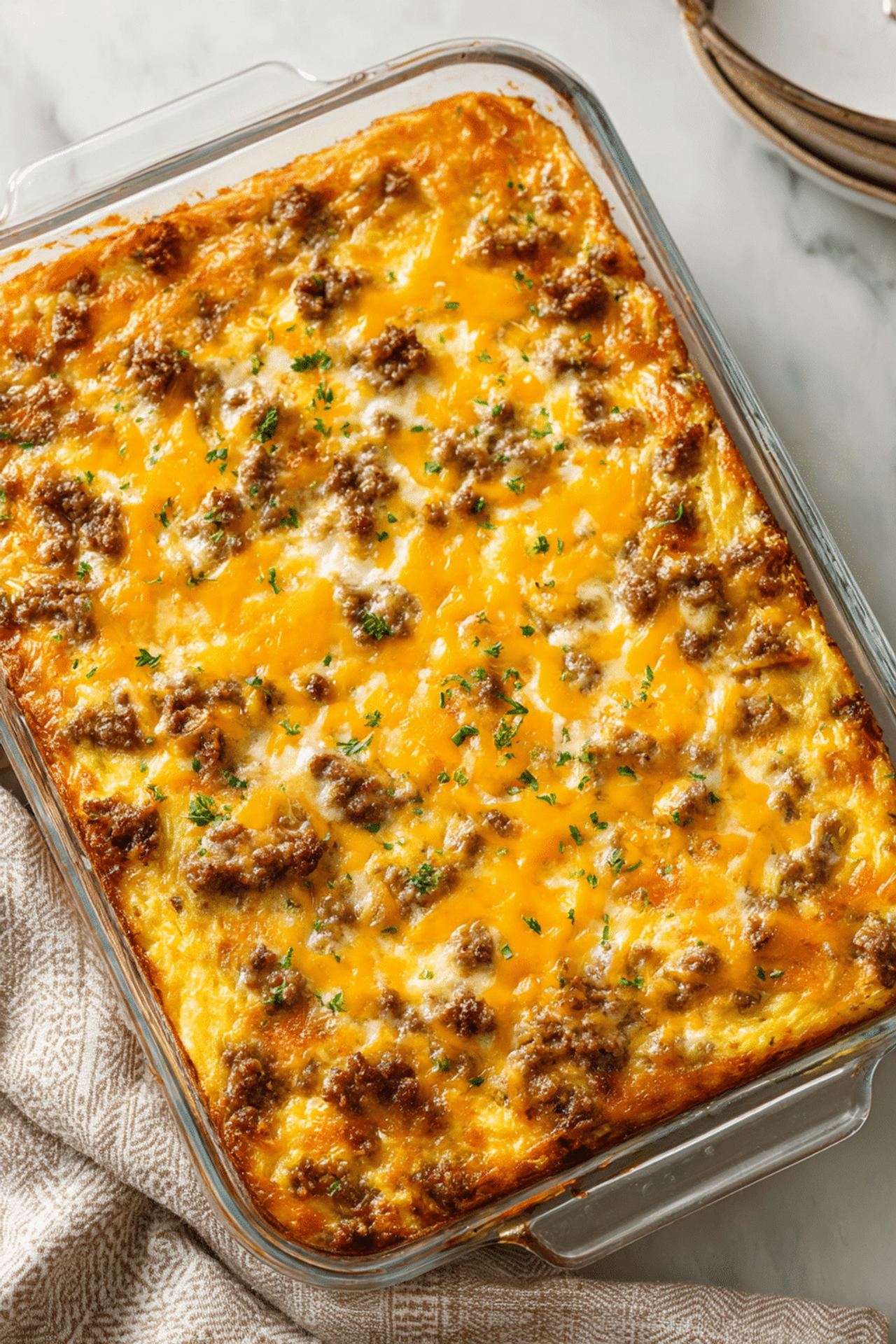 Sausage & Cream Cheese Hash Brown Breakfast Casserole