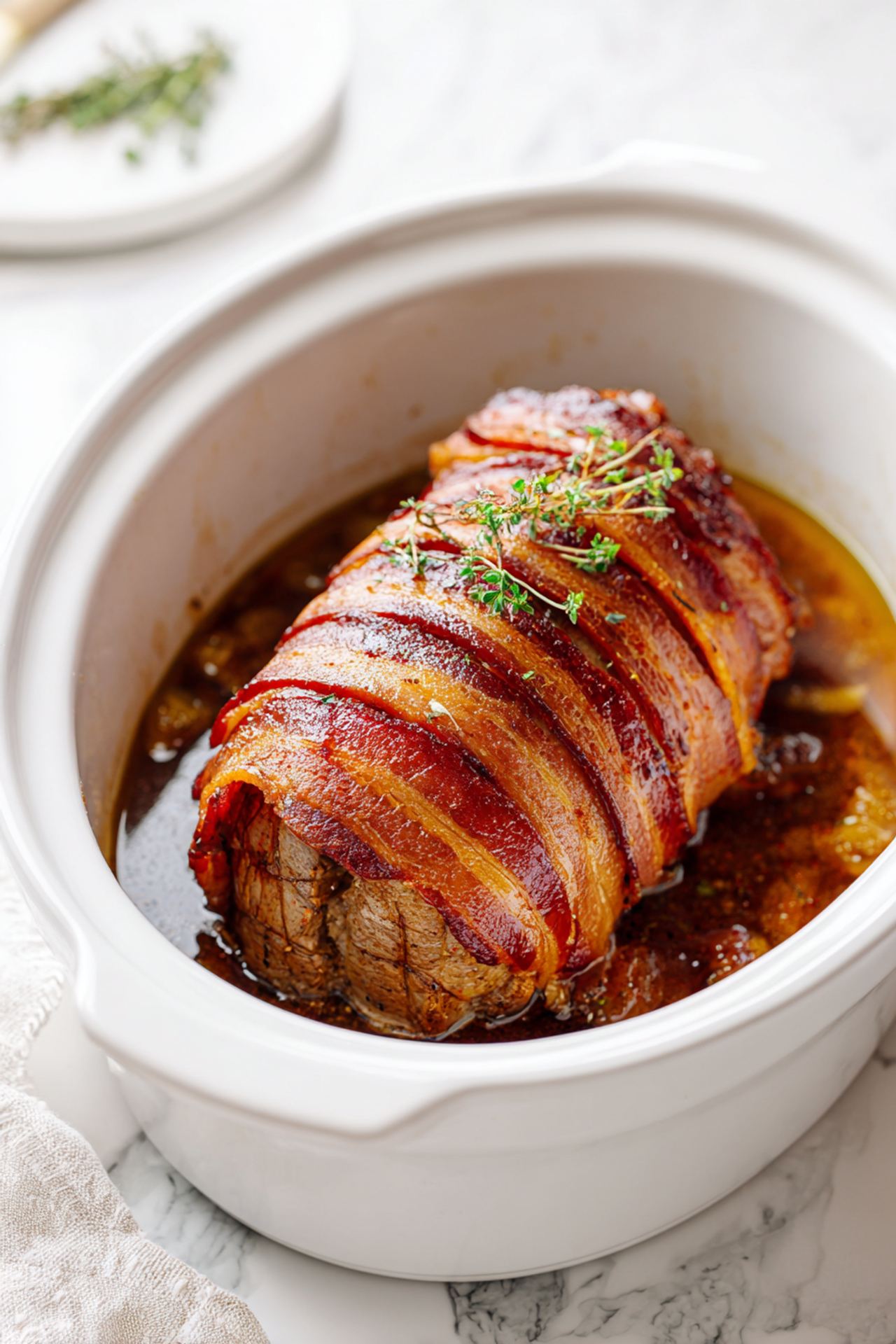 Slow Cooker Bacon-Wrapped Sirloin