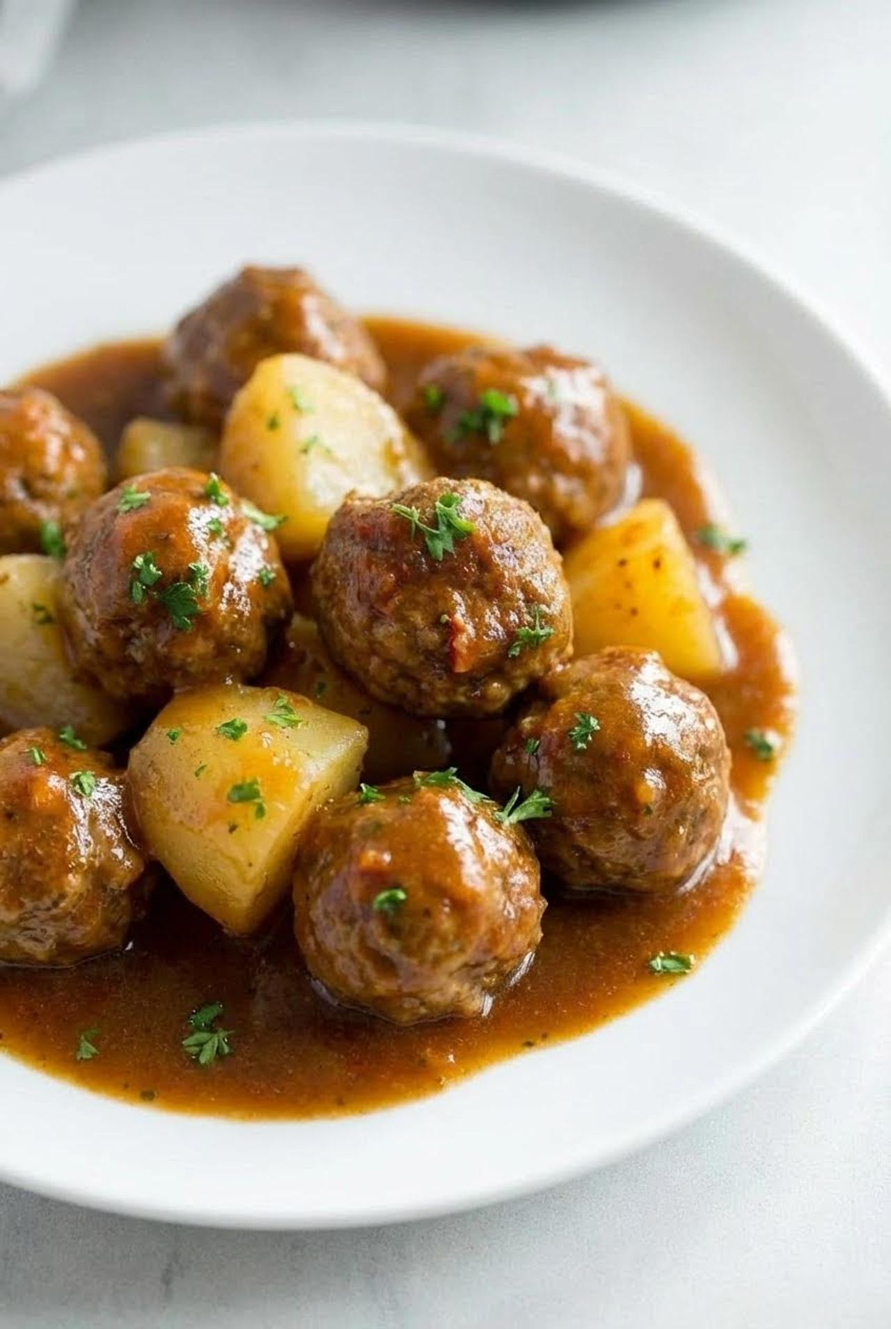 Slow Cooker Meatball and Potato Stew