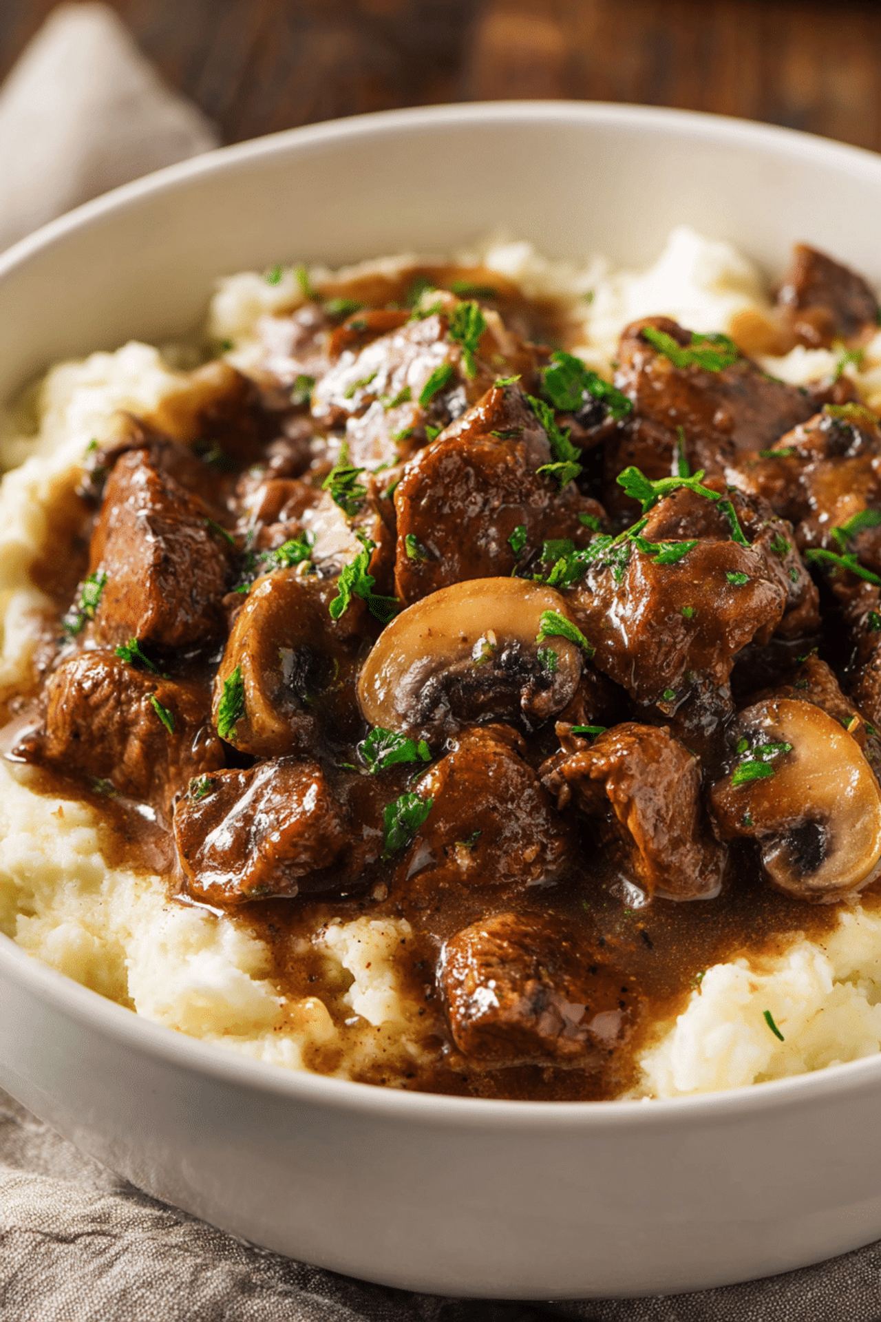 Slow Cooker Mushroom Beef Tips