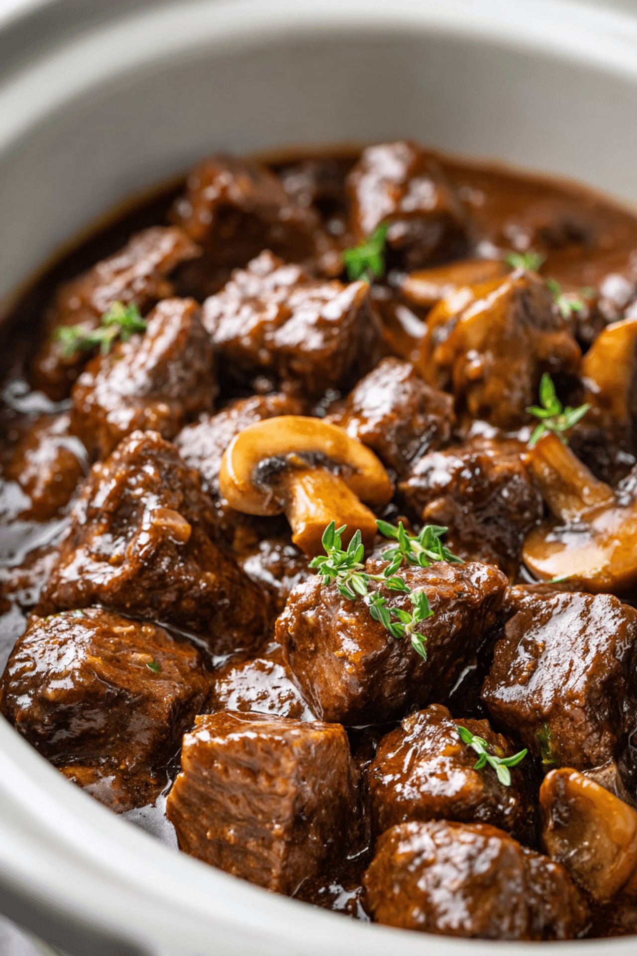 Slow Cooker Mushroom Beef Tips
