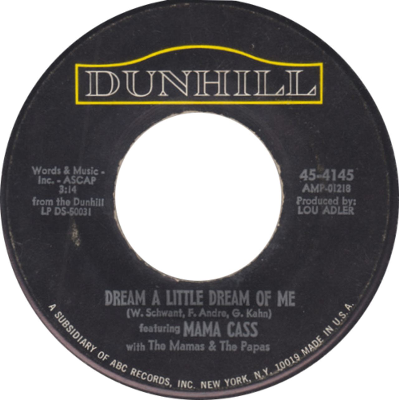Dream a little dream of me mama cass mamas papas US single variant A