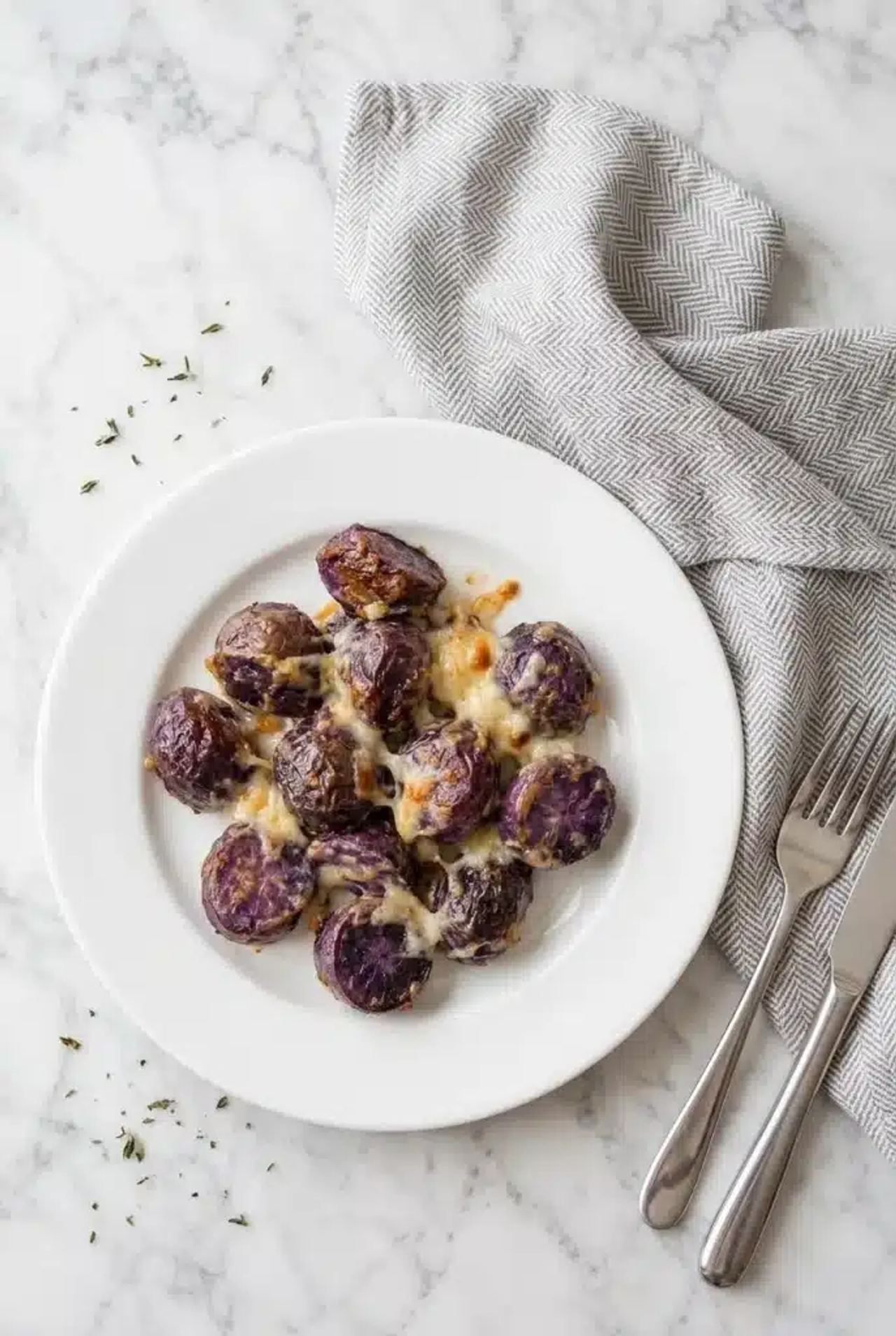 3-Ingredient Cheesy Roasted Purple Potatoes