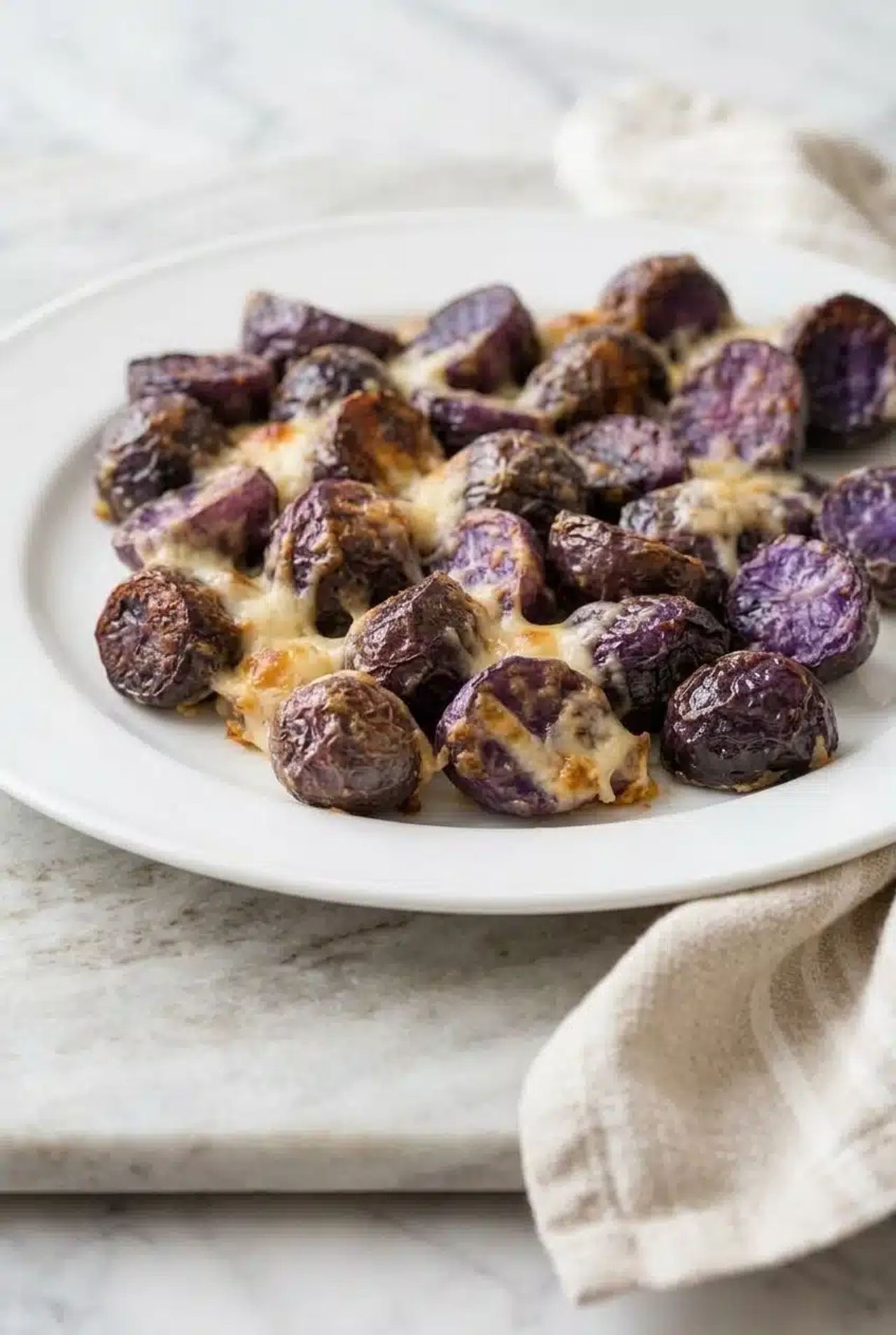 3-Ingredient Cheesy Roasted Purple Potatoes