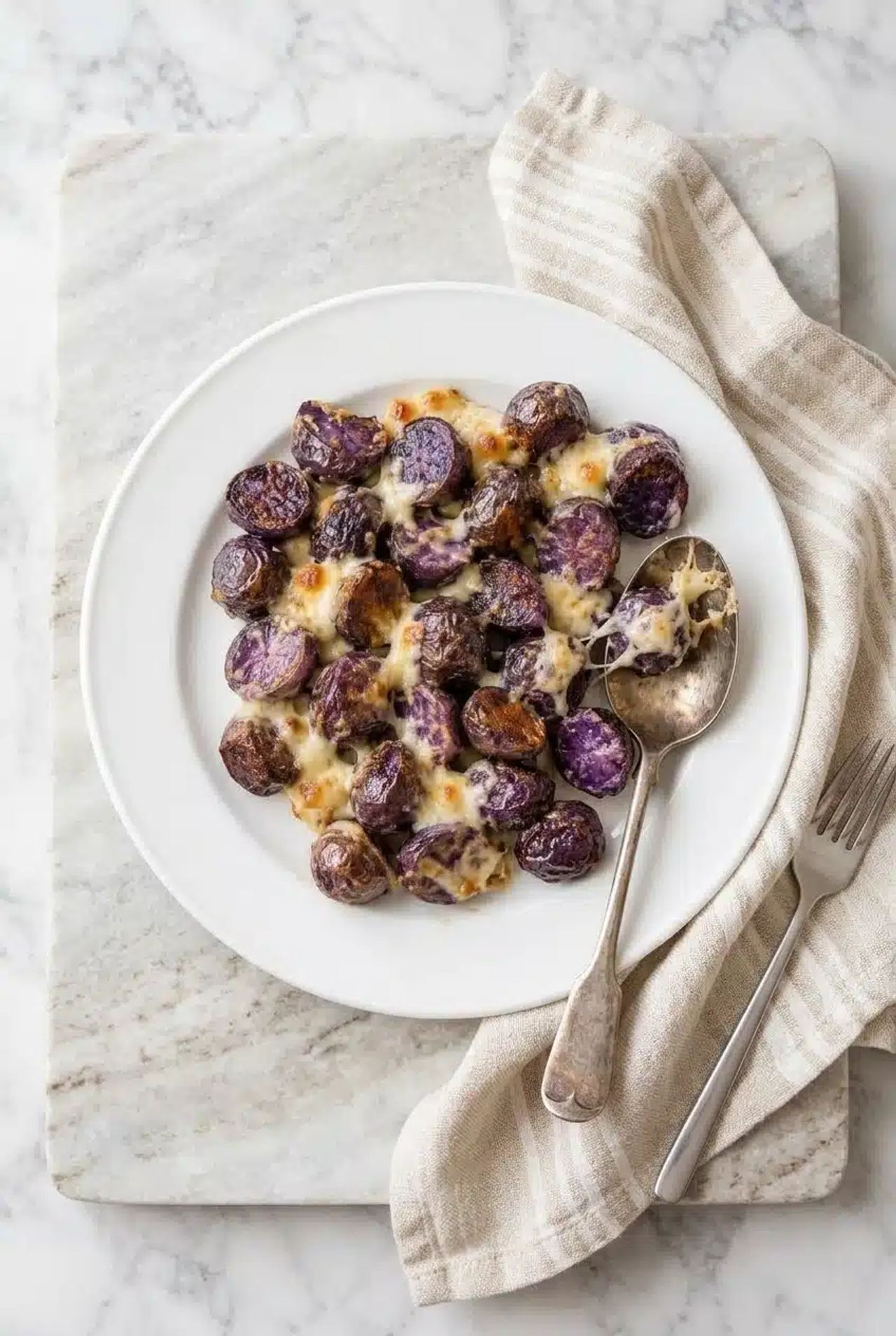 3-Ingredient Cheesy Roasted Purple Potatoes