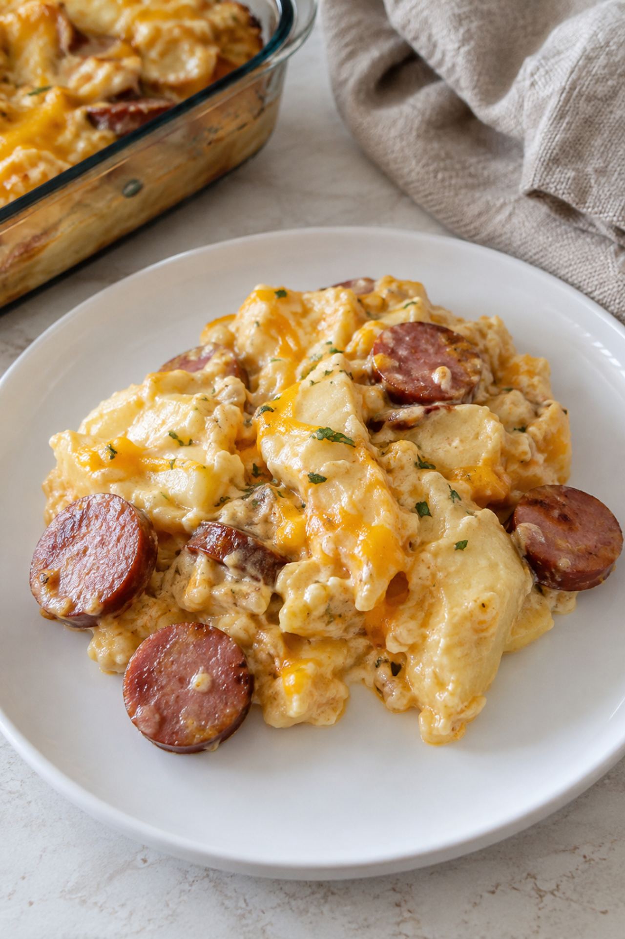 Baked Pierogi and Kielbasa Casserole