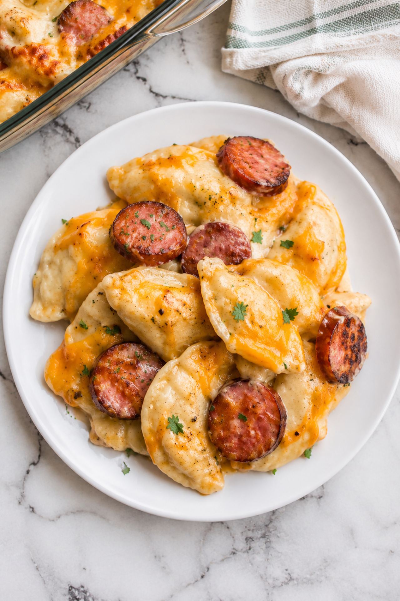 Baked Pierogi and Kielbasa Casserole
