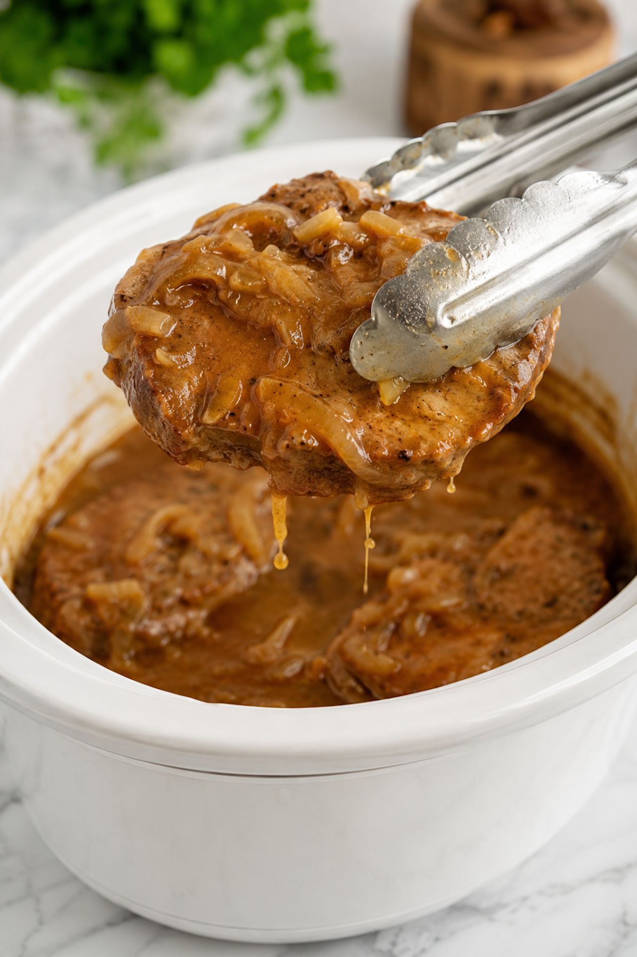 Crockpot Onion Gravy Pork Chops