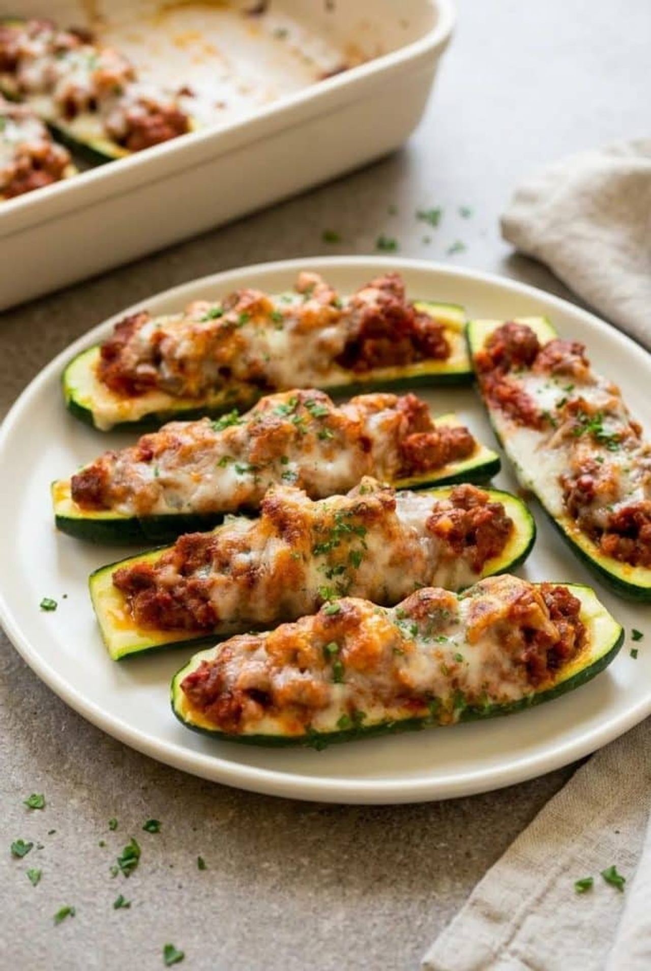 Ground Beef-Stuffed Zucchini