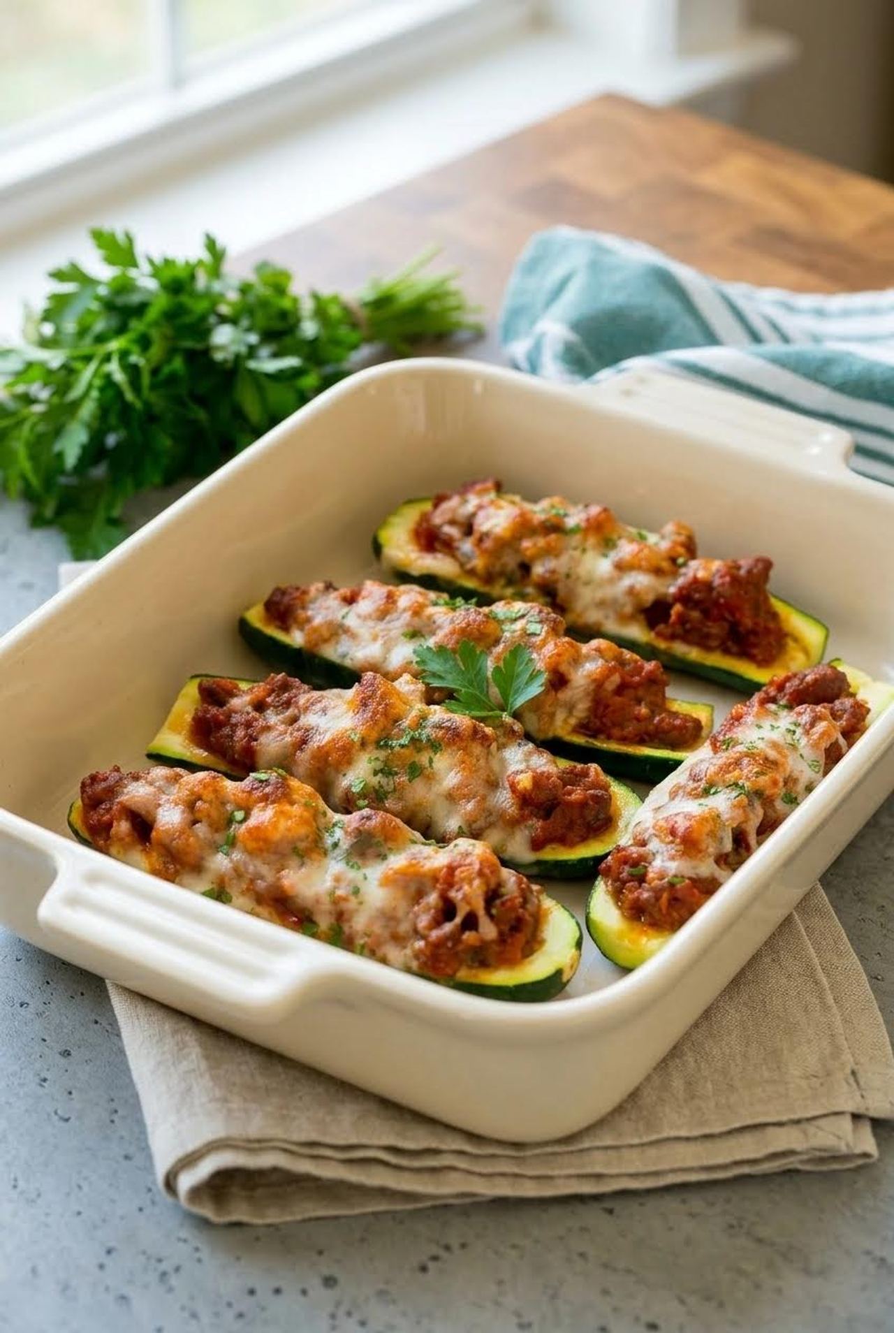Ground Beef-Stuffed Zucchini
