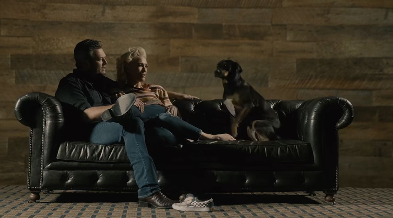 Blake Shelton and Gwen Stefani with their dog, Betty, on their music video "Nobody But You," released on January 21, 2020. Betty passed on September 2026. | Source: YouTube/Blake Shelton