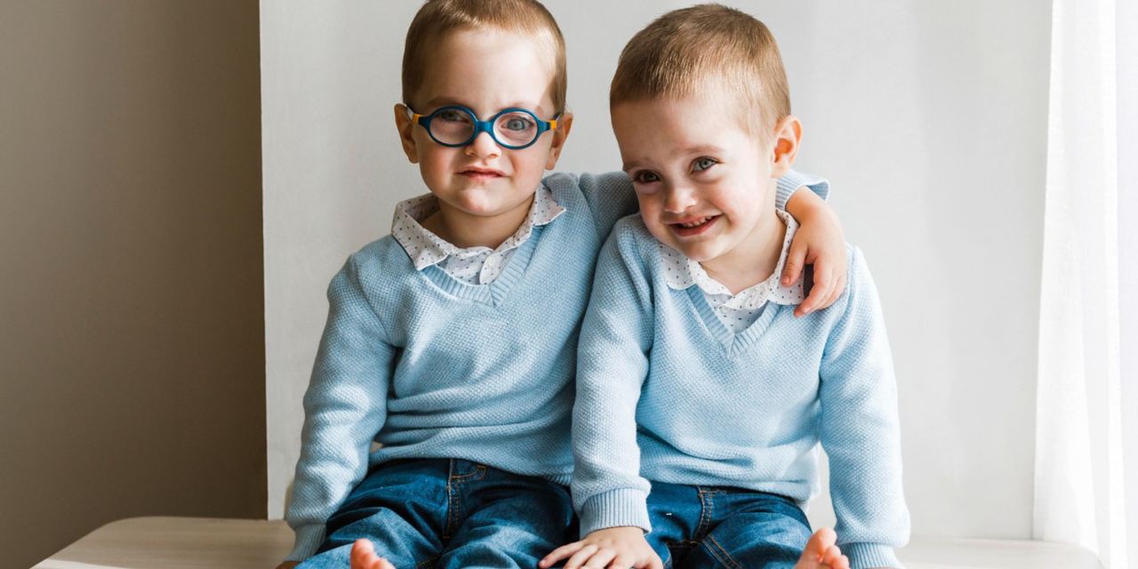 Two young twin boys sitting together and smiling | Source: Magnific