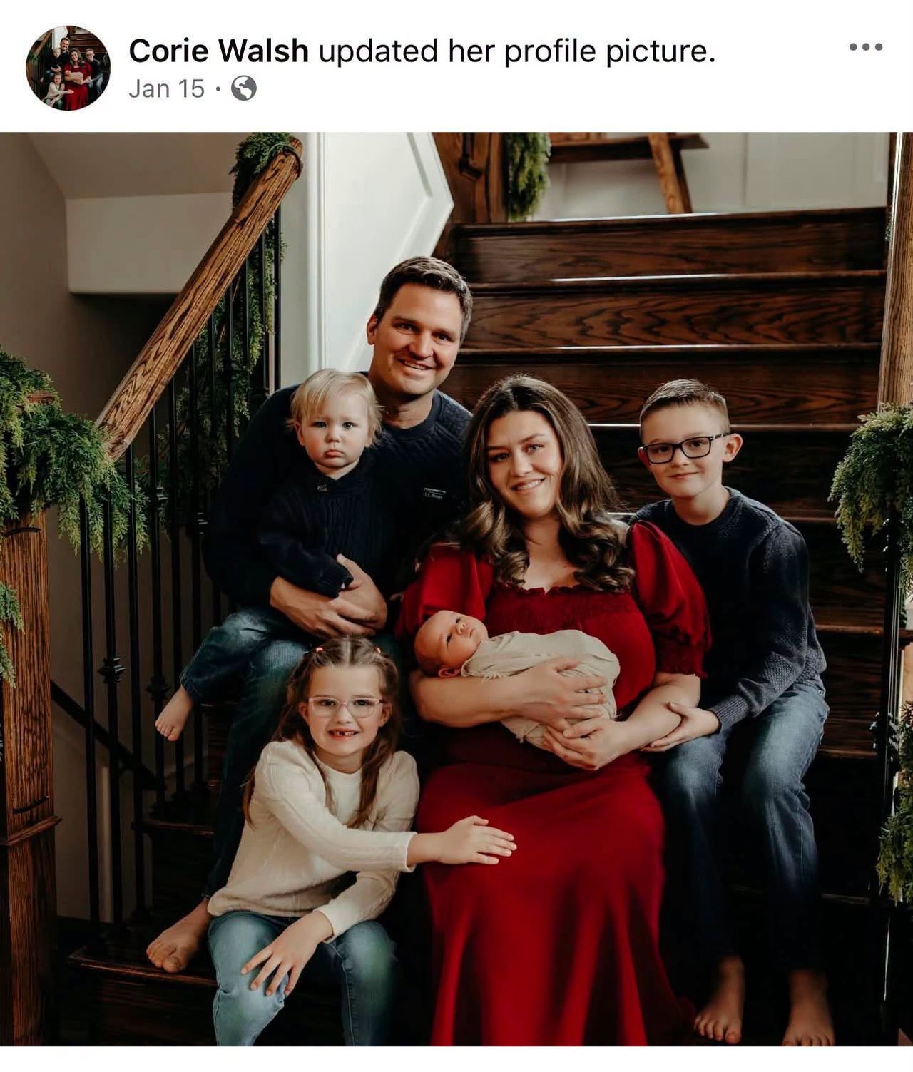 Corie Walsh and her family in a Facebook profile photo she posted on January 15. | Source: Facebook/ Never Summoned