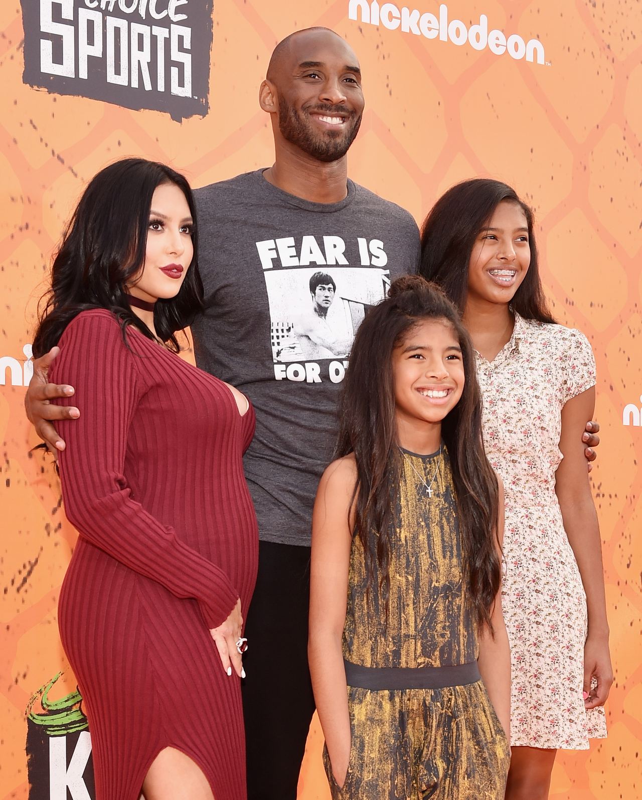Kobe Bryant and Vanessa Laine Bryant pose with daughters Gianna Maria-Onore Bryant and Natalia Diamante Bryant at the Nickelodeon Kids’ Choice Sports Awards, with the family dressed for the colorful event.
