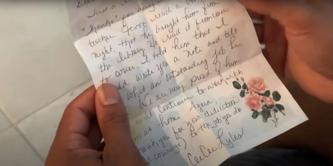 A close-up of the 9/11 flight attendant's letter. | Source: YouTube/WPTVnews