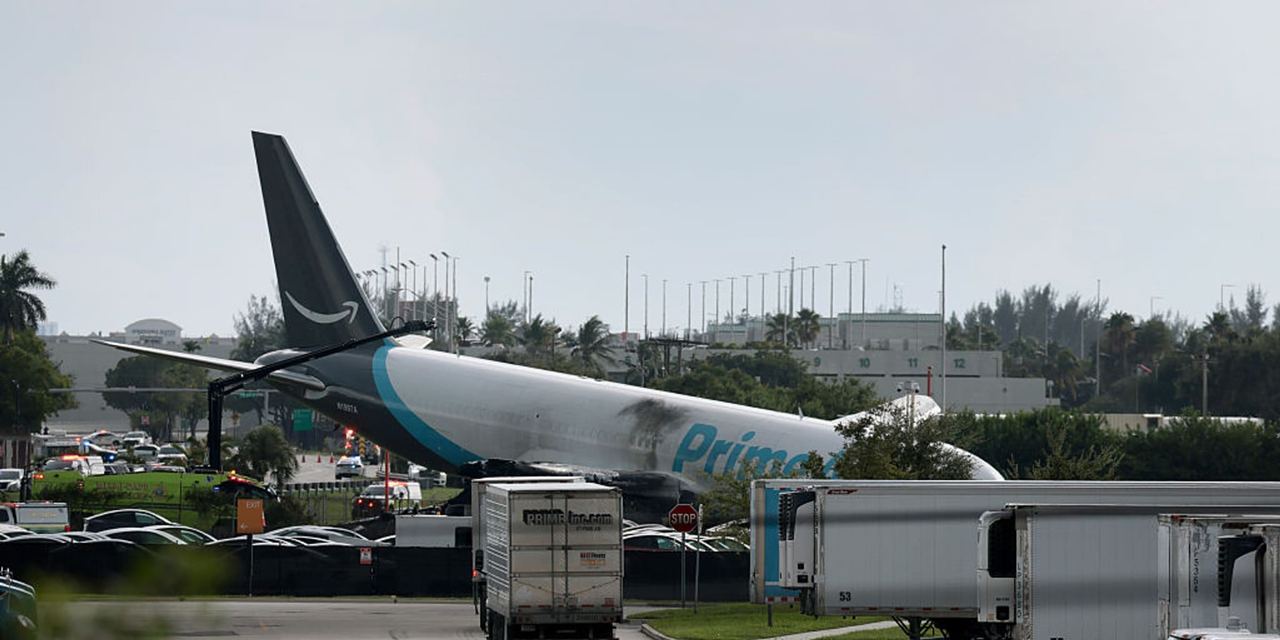 Amazon cargo plane seen after it crashed at Miami International Airport | Source: Getty Images