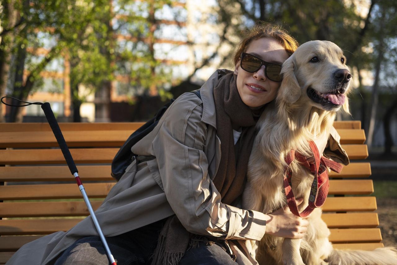 A blind woman hugging a dog | Source: Magnific