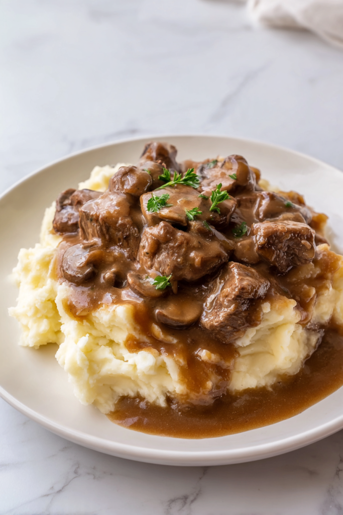 Slow Cooker Mushroom Beef Tips