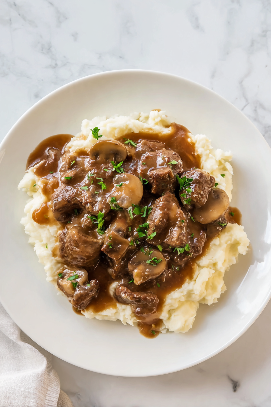 Slow Cooker Mushroom Beef Tips