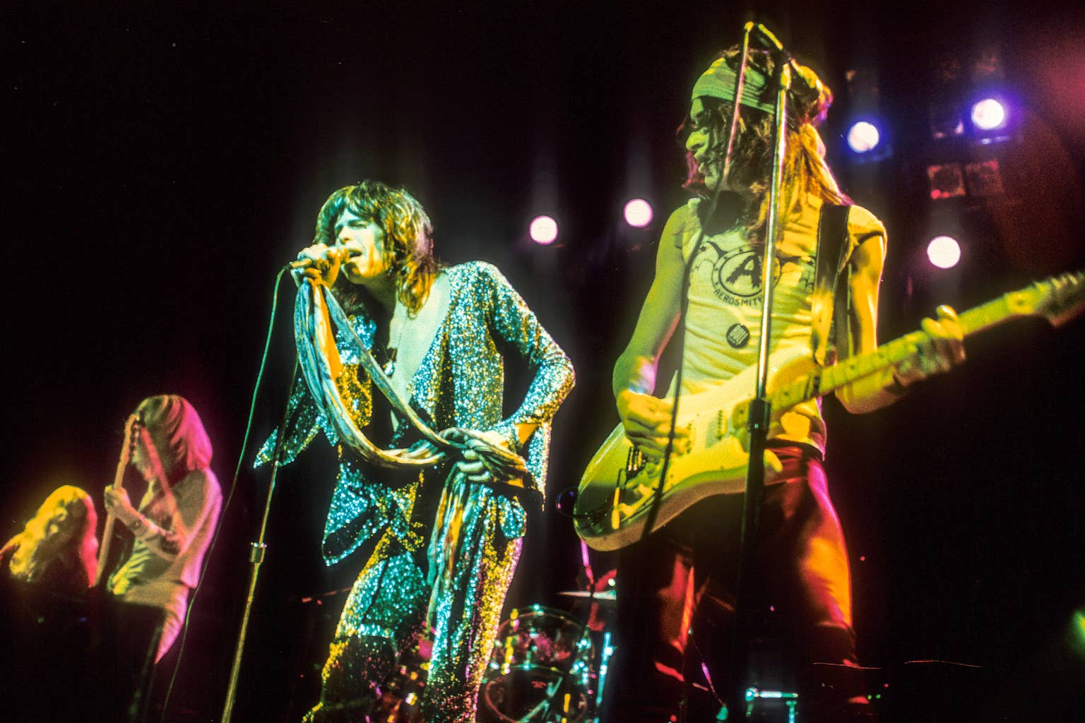 Aerosmith performing at the Orpheum Theater in Boston, October 27, 1973. Photo: Ron Pownall / Getty Images, reproduced by Parade.