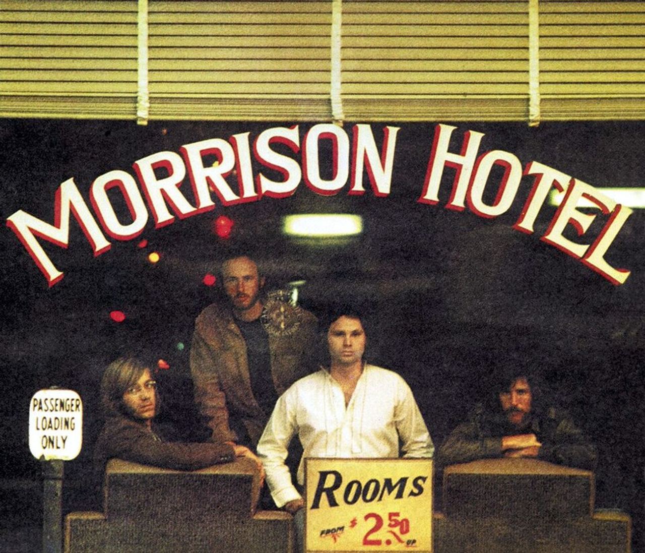The Doors in the photograph used for Morrison Hotel, reproduced in a February 1970 advertisement