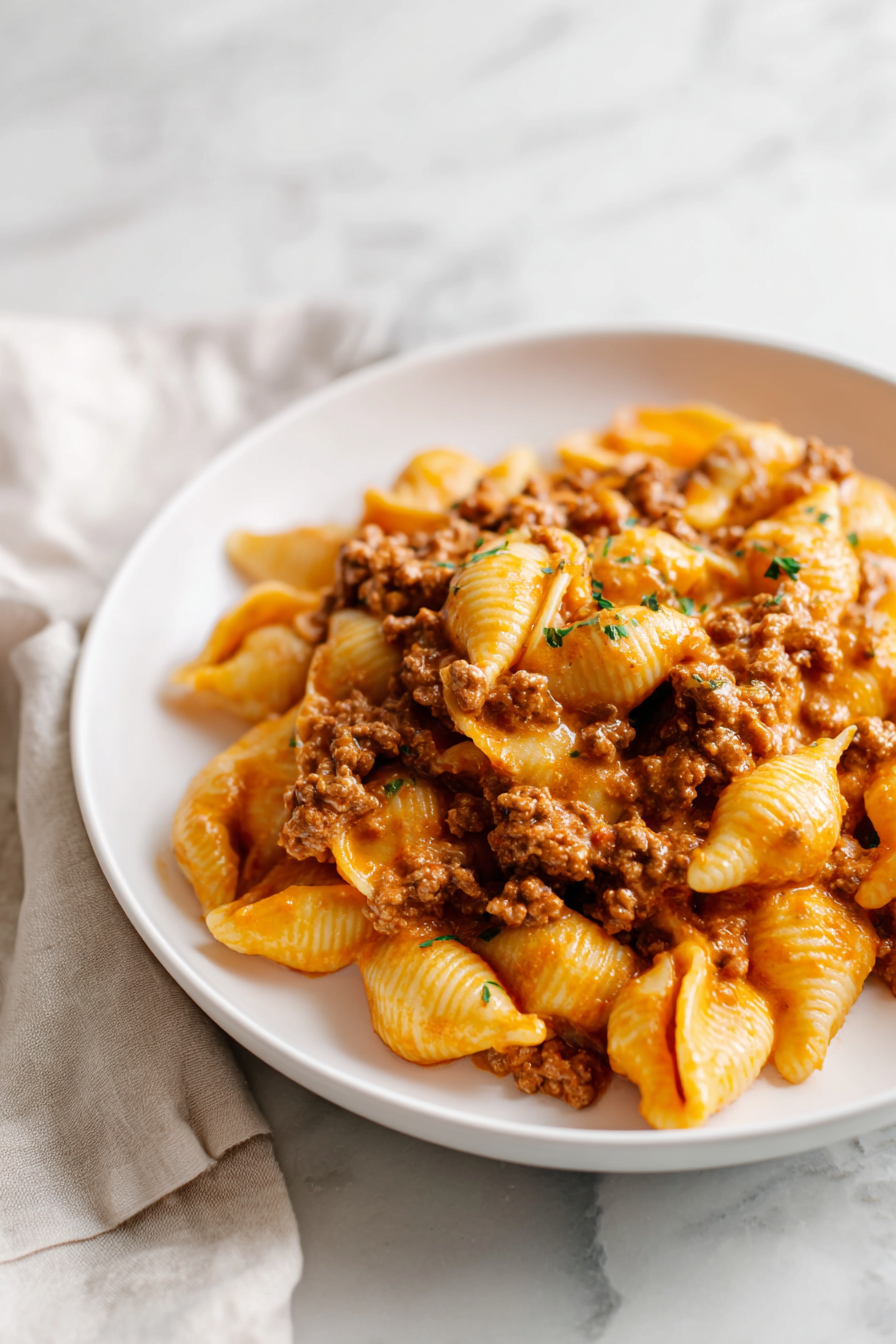 Creamy Beef and Shells Skillet