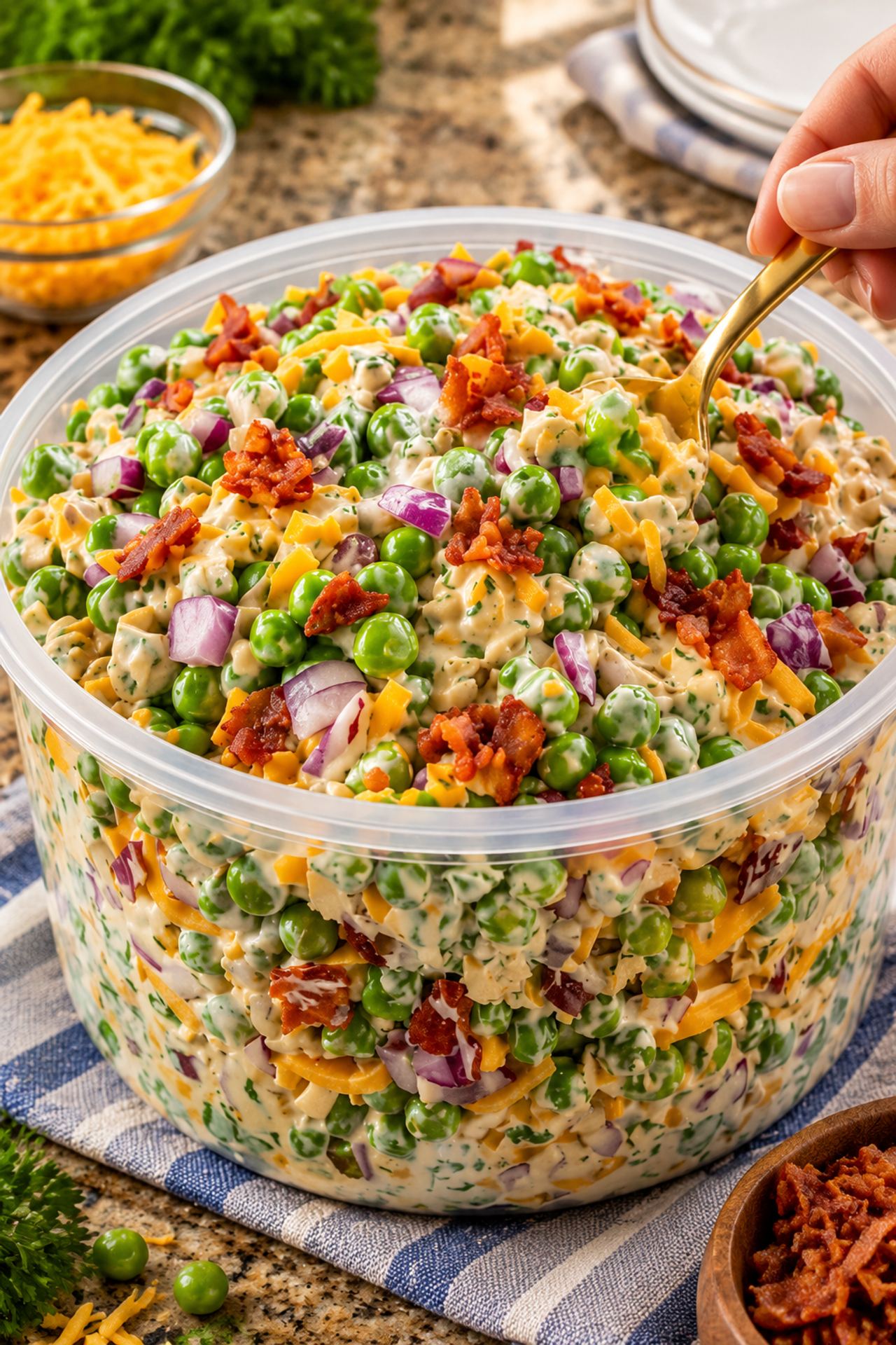 Creamy, crunchy, and packed with flavor—this Bacon Pea Salad is the perfect side dish you 