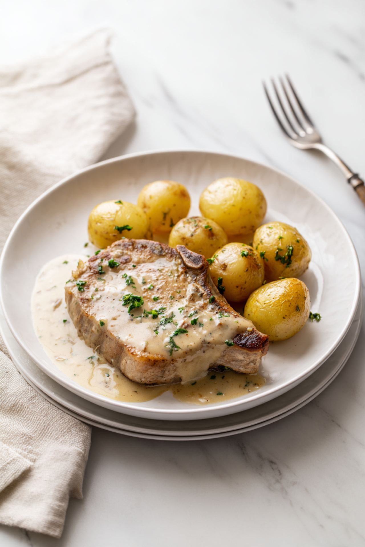 Crockpot Garlic Pork Chops & Potatoes