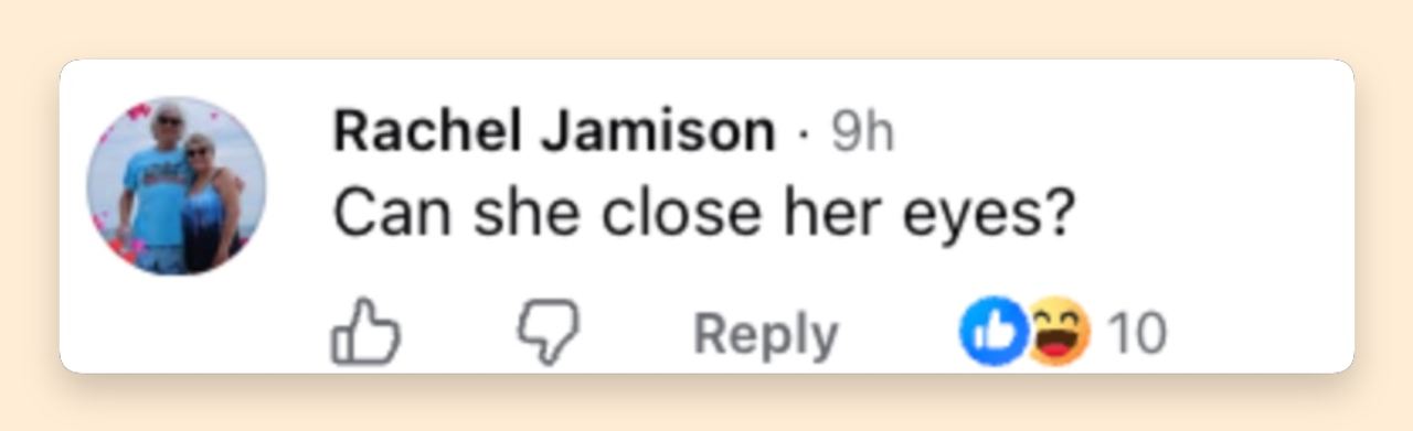 One Facebook user drew attention to Thornhill's wide-eyed expression in her official portrait, adding another humorous reaction to the growing discussion about her appearance. | Source: Facebook/NowThis Impact