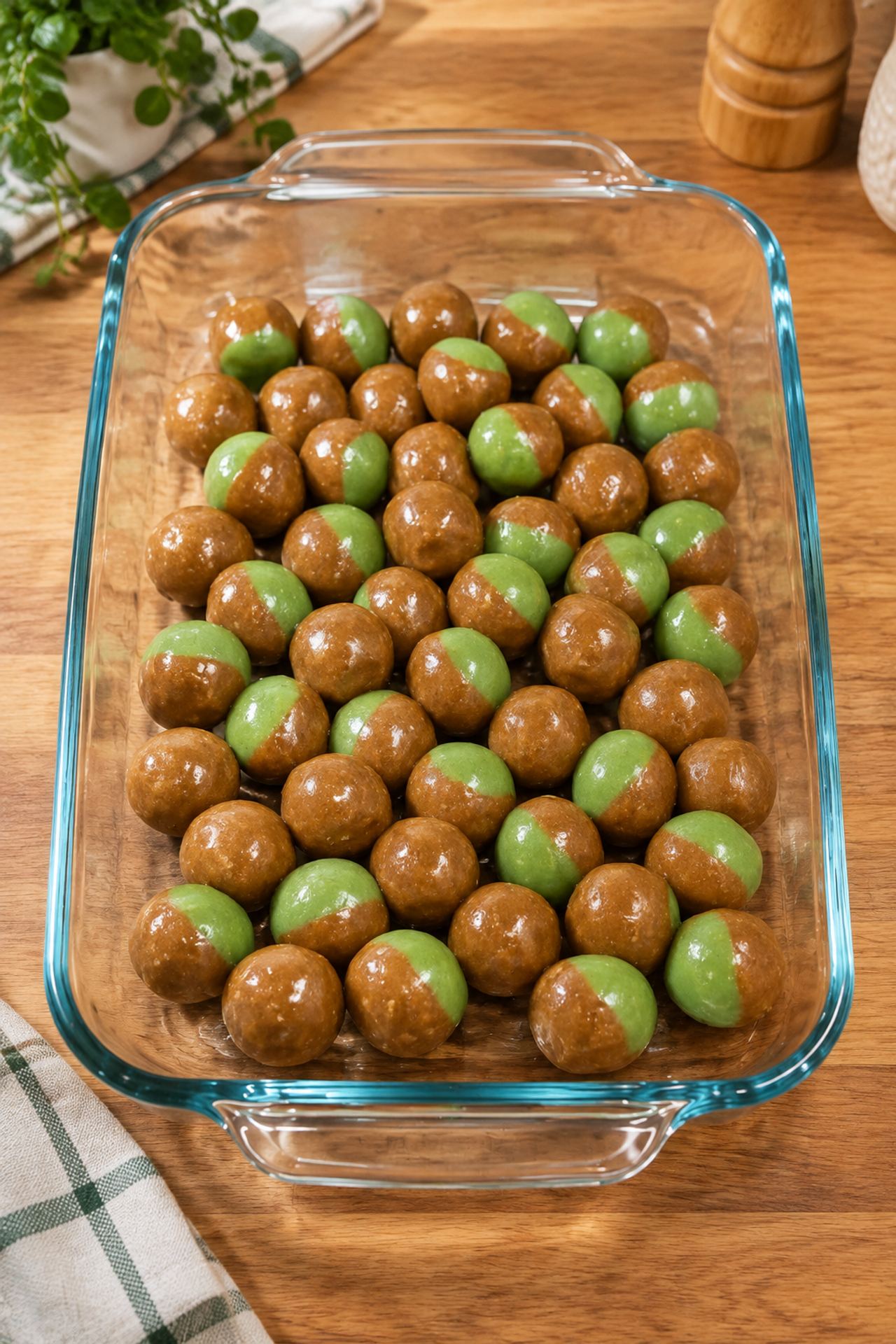 Pour unwrapped caramel apple candies into a 9x13 glass baking dish with 4 other pantry sta