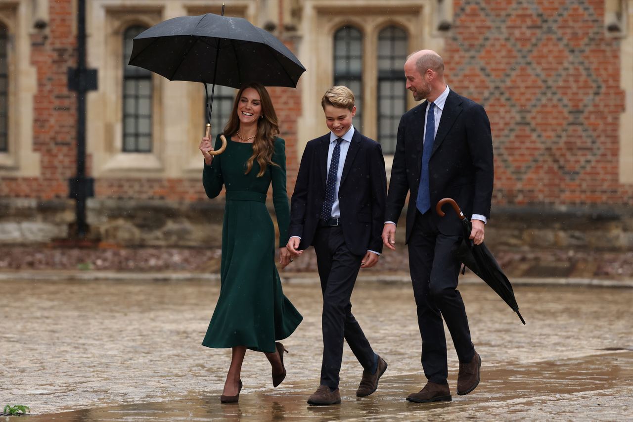 William and Catherine walked with George as he arrived for his first day at Eton on Sept. 8, 2026. The milestone brought George to the same school his father attended, continuing a family connection that extends to the name each used as a student. | Source: Getty Images