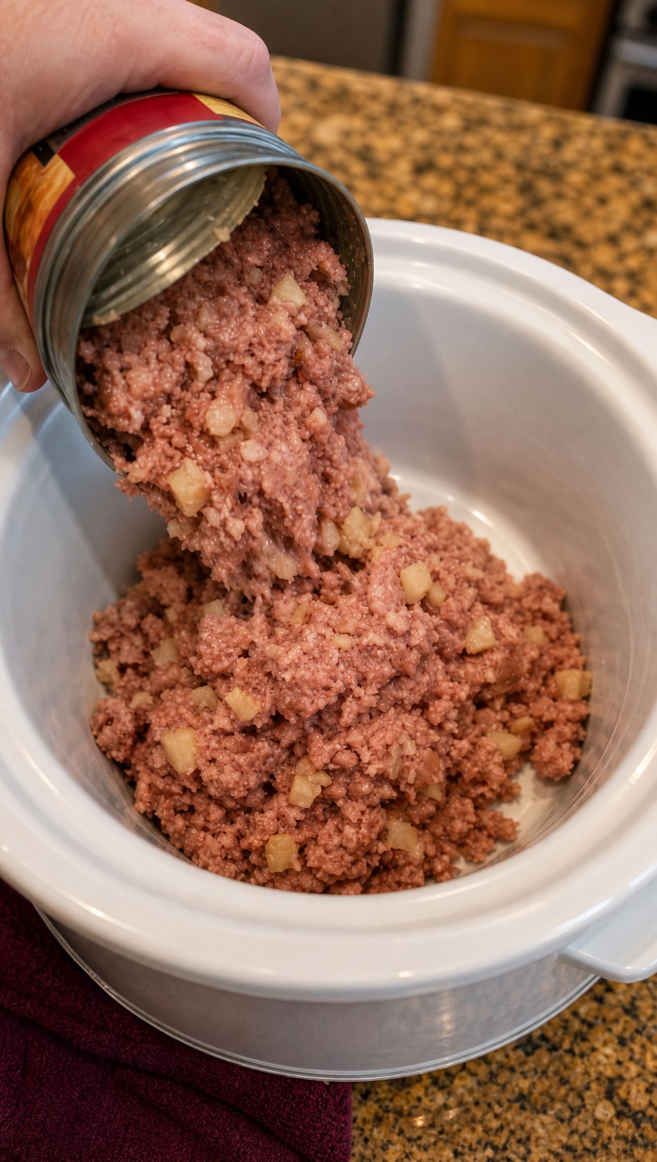 Put a jar of canned corned beef hash in the slow cooker with 3 other ingredients and make 