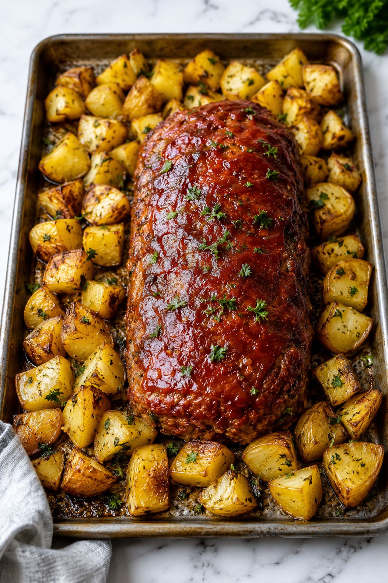 Sheet Pan Meatloaf and Potatoes
