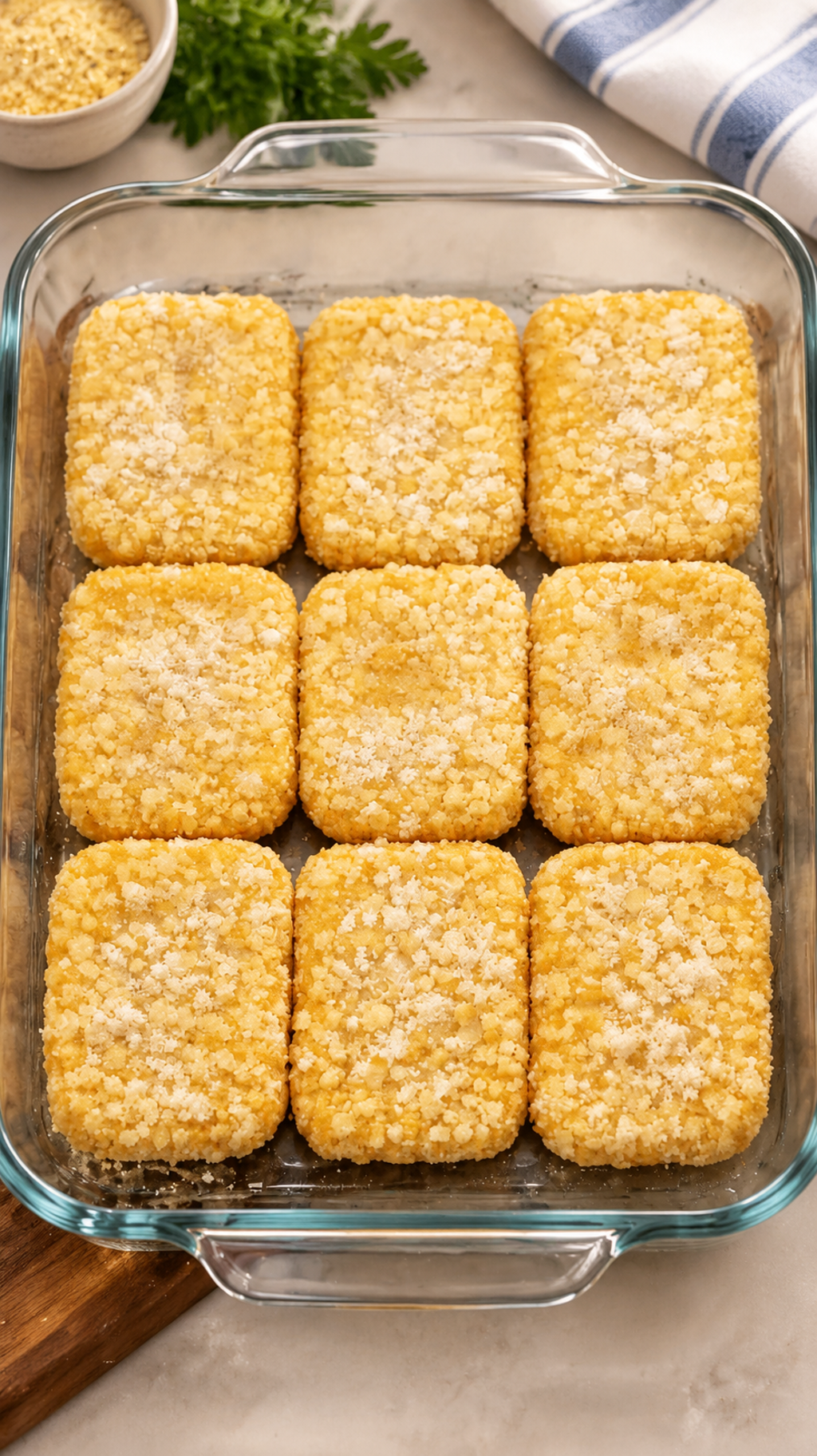 Toss frozen hash brown patties into the baking dish with 4 other ingredients for a meal so