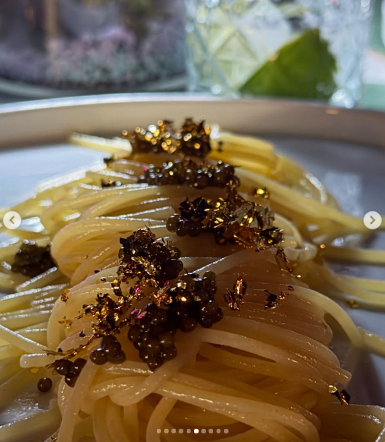 The former model, who was once married to Donald Trump, shared this pasta dish with gold flakes in a carrousel posted on August 4, 2026. | Source: Instagram/marlamaples