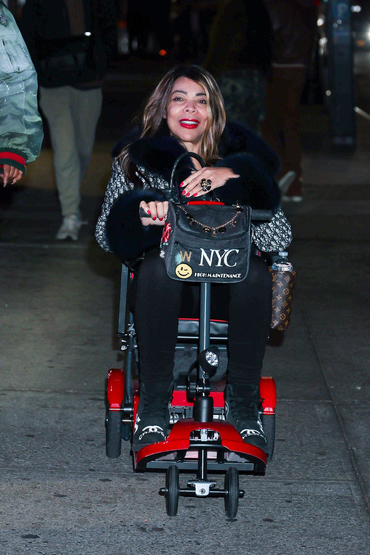 A previous sighting of Williams in New York offered a very different glimpse of the former talk show host. Seen at Tucci restaurant in NoHo on March 15, 2025, Williams was photographed seated on a mobility scooter, dressed in dark clothing with a fur-trimmed jacket and her signature bold red lipstick. | Source: Getty Images